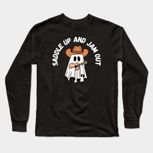 Saddle up and jam out, cute cowboy ghost playing the guitar. Halloween Long Sleeve T-Shirt